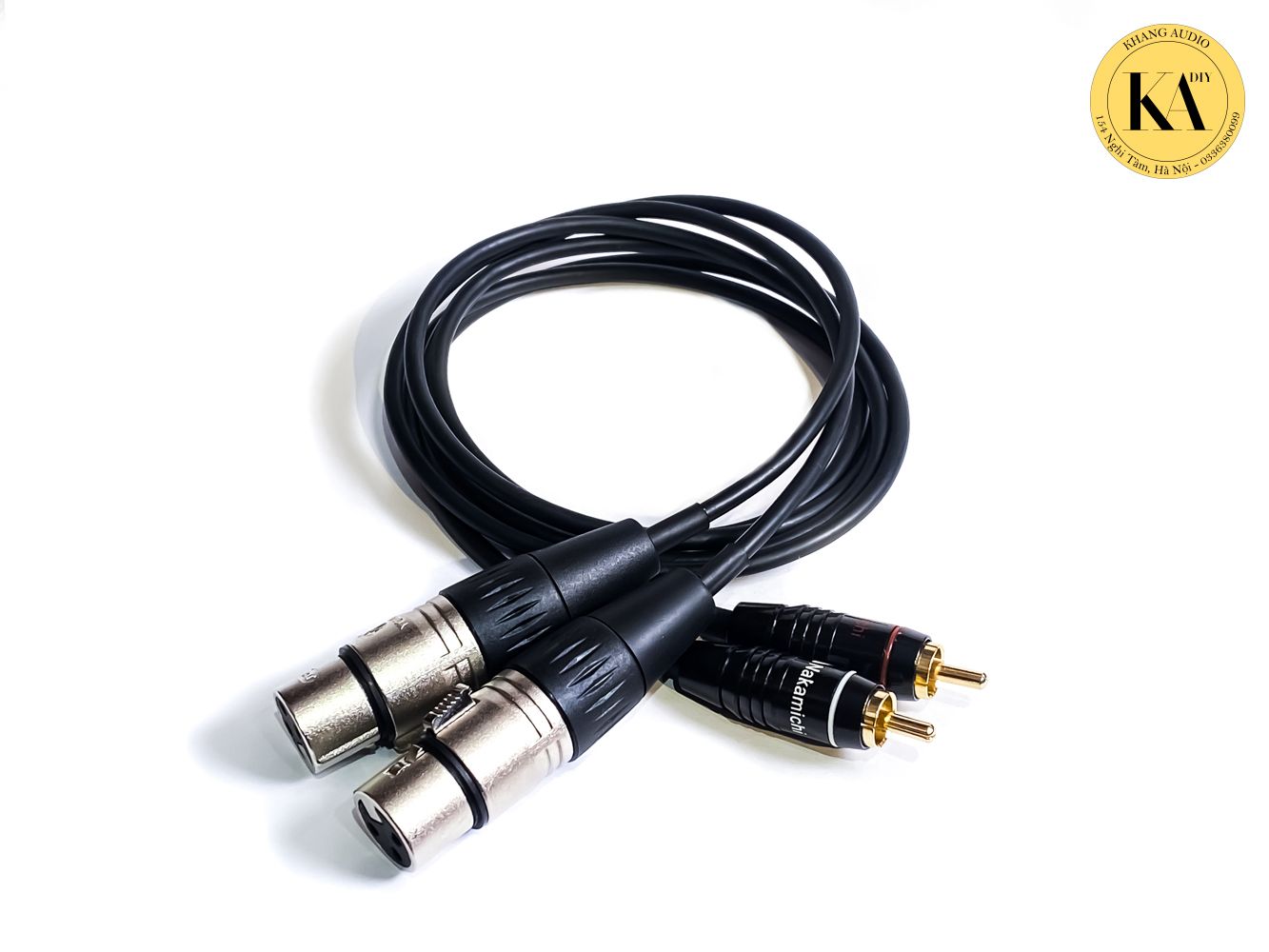 Hai đầu kết nối XLR cái và RCA của dây Hitachi