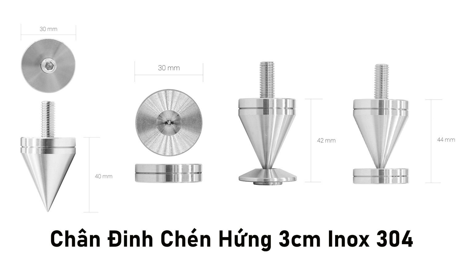Chân đinh chén hứng 3cm Inox