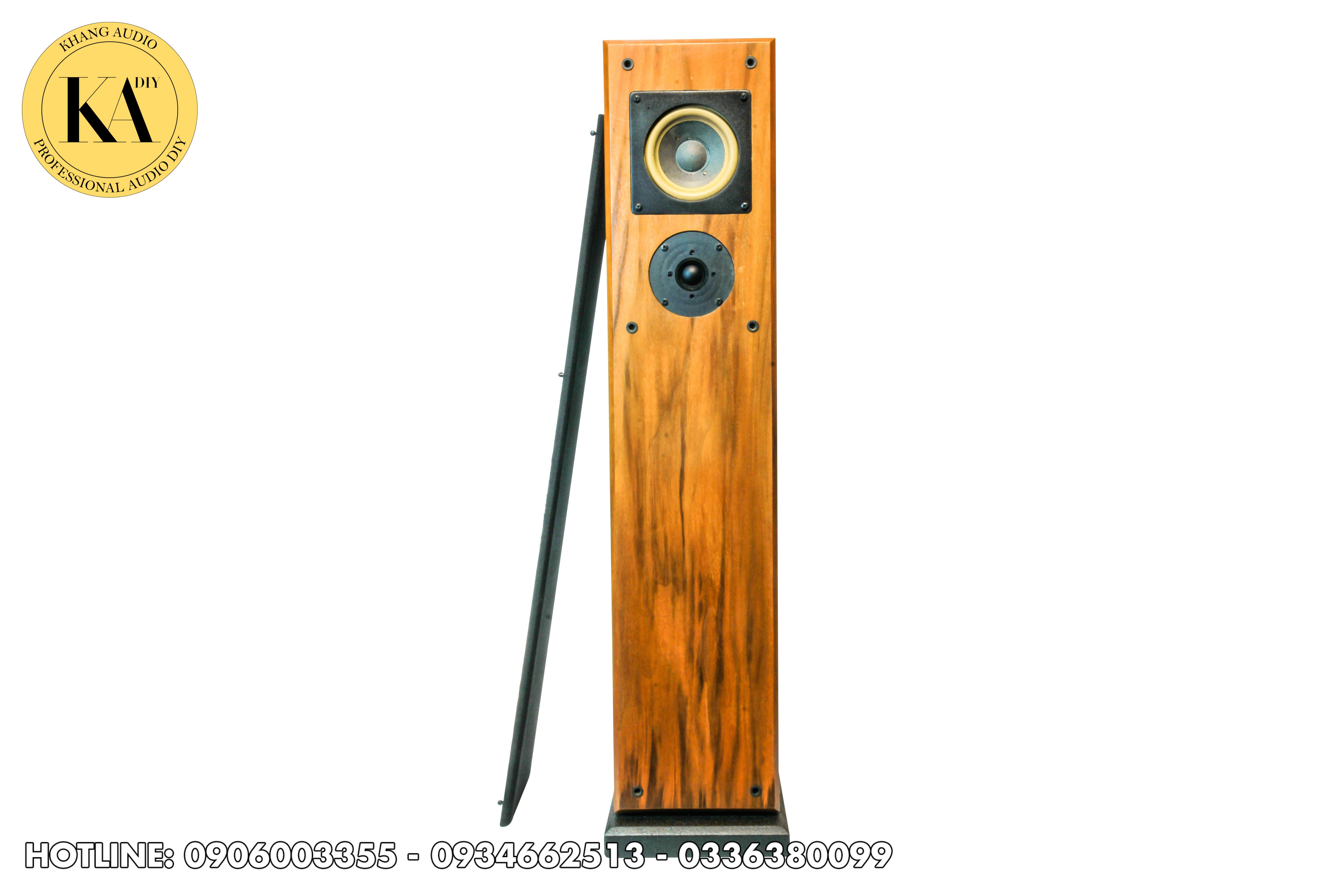 Mẫu thùng loa frugal horn cột đứng sử dụng cho loa toàn dải 12cm hoàn thiện gỗ óc chó 
