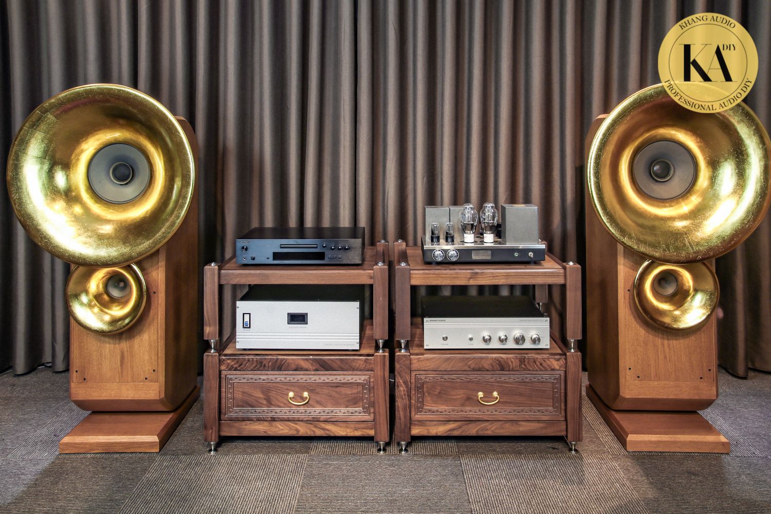 Bộ Kệ Audio Gỗ Óc Chó 2 Tầng Có Ngăn Kéo Khang Audio DIY 0336380099