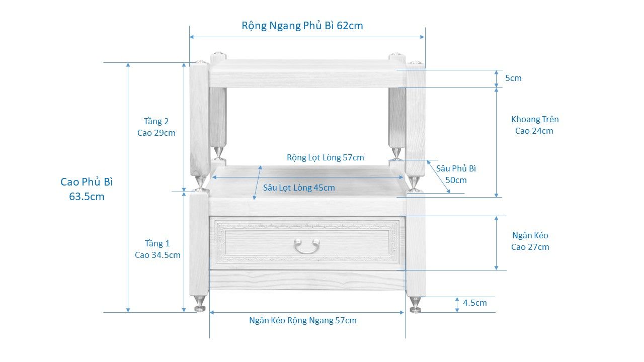 Bộ Kệ Ngăn Kéo Gỗ Sồi Sơn Màu Óc Chó 2 Tầng